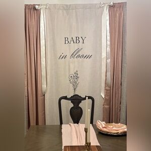 Baby Shower BackDrop Beige Linen Curtain & Pink Sheer Curtains